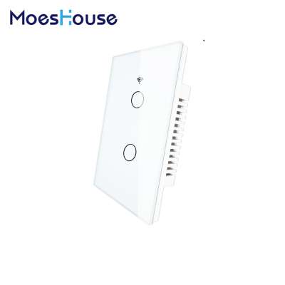 RF433 WiFi Wall Touch Switch No Neutral Wire Needed Wireless Remote Control Smart Single Wire 2 Gang Wall Switch